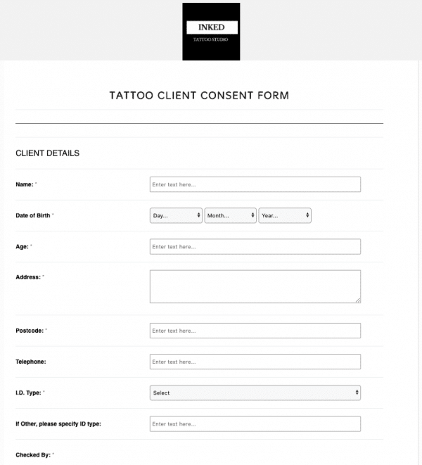 Tattoo Consent Form Template by iPEGS Electronic Forms Go Paperless