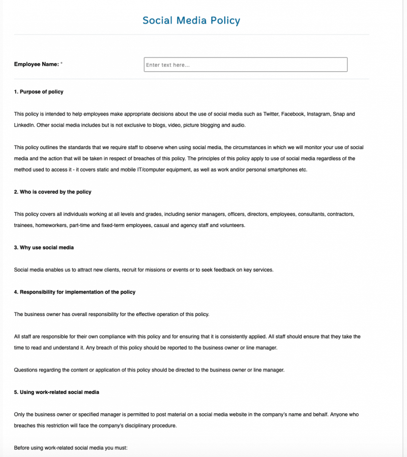 Free Social Media Policy Template Electronic Forms by iPEGS Ltd