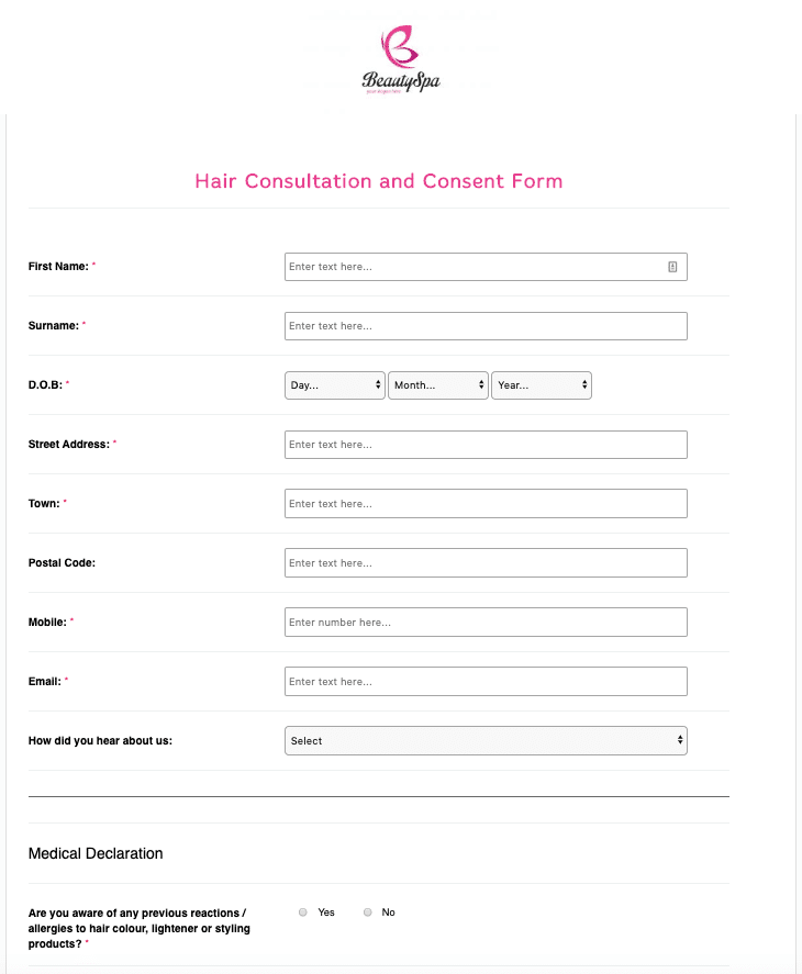 Hair Consultation Form and Hair Consent Form Template
